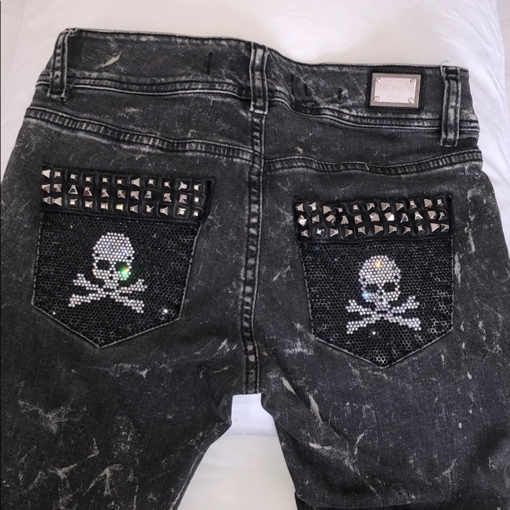 Philipp Plein size 25 “strawberry cheesecake” slim fit studded rhinestone jeans